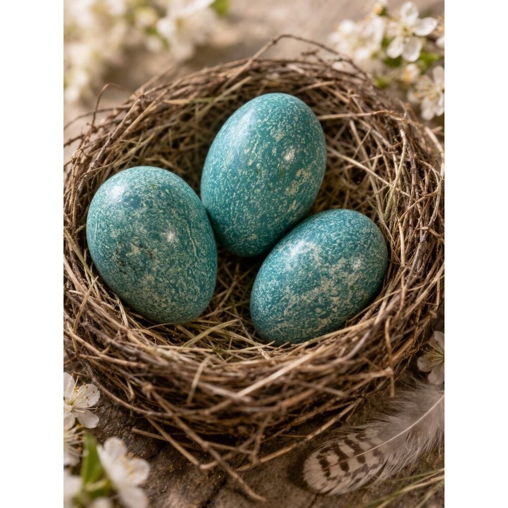 Robin Egg Blue Speckled Decorative Eggs Set Of 3 Easter Bowl Fillers 1.75"